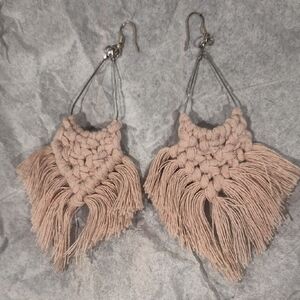 Handcrafted Beige Macramé Earrings